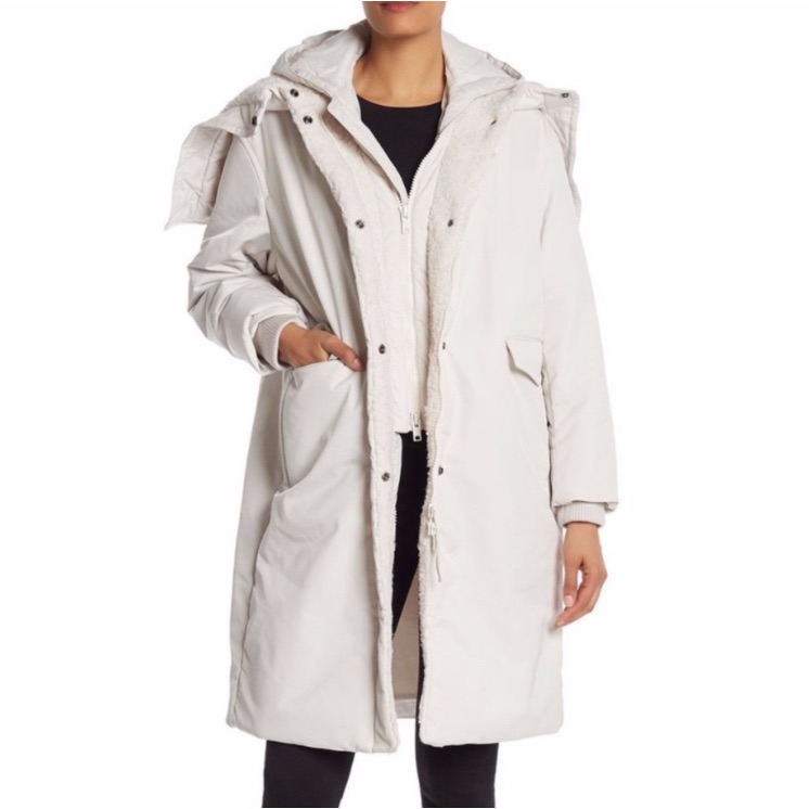 Vince Women’s Faux Fur Mixed Media White / Cream Puffer Coat Size Small